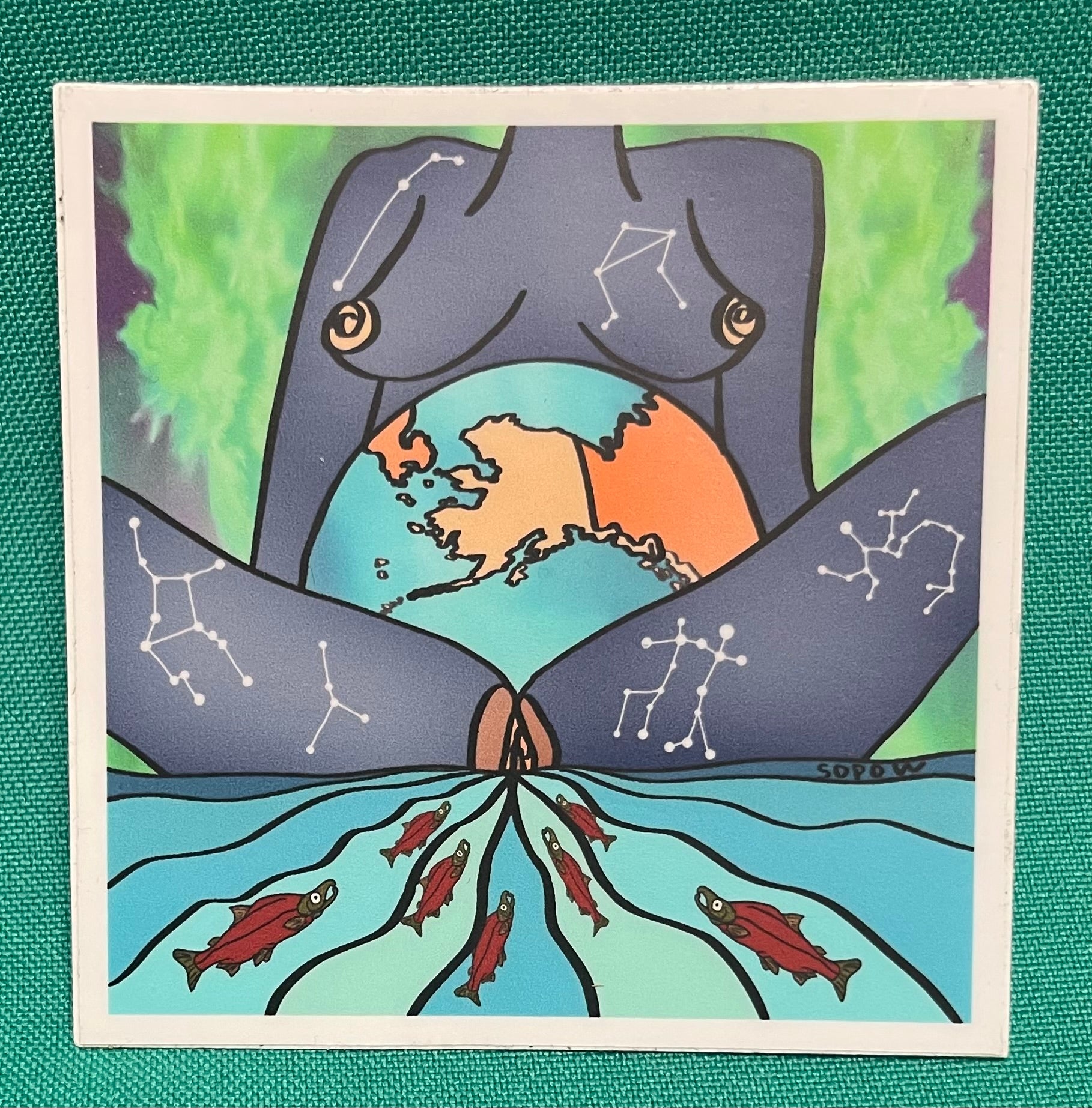 Waterproof Sticker Mother Earth Given Birth Salmon